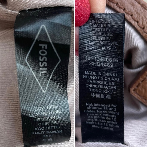 Fossil Tessa chestnut leather small satchel bag purse with crossbody strap - Picture 15 of 16